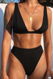 Black Sexy Solid Swimwears