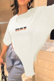 White Casual Letter Printing O Neck Tops