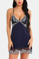 Blue Sexy Fashion Suspender Lace Nightdress