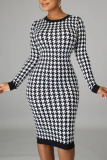 White British Style Print Hollowed Out O Neck A Line Dresses