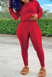 Red Casual Solid O Neck Long Sleeve Two Pieces