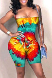 Yellow Sexy Fashion Tie-dyed Coloured drawing bandage Sleeveless Wrapped Rompers