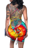 Orange Sexy Fashion Tie-dyed Coloured drawing bandage Sleeveless Wrapped Rompers