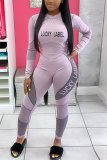 Gray Casual Sportswear Long Sleeve O Neck Regular Sleeve Short Letter Print Two Pieces