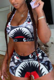 Multicolor Fashion Print Vest Shorts Sports Set