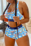 Multicolor Fashion Print Vest Shorts Sports Set
