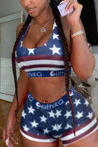 Multicolor Fashion Print Vest Shorts Sports Set