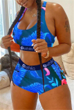 Multicolor Fashion Print Vest Shorts Sports Set