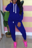 Blue Casual Solid Hooded Collar Plus Size