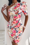 White Sexy Print Split Joint One Shoulder Printed Dress Dresses