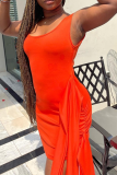 Orange Sexy Solid Split Joint Square Collar Irregular Dress Dresses