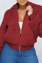 Wine Red O Neck Solid Pure Long Sleeve Coats & Cardigan