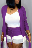 purple Street Print Straight Long Sleeve Two Piece Suits