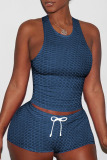 Blue Sexy Sportswear Solid Patchwork Spaghetti Strap Sleeveless Two Pieces