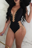 Army Green Chic Lace-up One-piece Swimwears