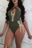 Red Chic Lace-up One-piece Swimwears