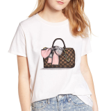 White Casual Print Patchwork O Neck T-Shirts