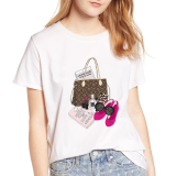 Cream White Casual Print Patchwork O Neck T-Shirts