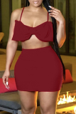 Rose Red Sexy Solid Patchwork Spaghetti Strap Sleeveless Two Pieces