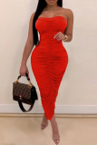 Red Fashion Sexy Solid Backless Fold Strapless Sleeveless Dress