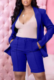 Blue Fashion Casual Solid Cardigan Turndown Collar Long Sleeve Two Pieces