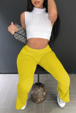 Yellow Fashion Casual Solid Slit Regular Mid Waist Solid Color Trousers