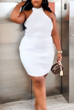 White Fashion Sexy Plus Size Solid Basic Turtleneck Sleeveless Dress