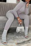 Light Gray Casual Solid Split Joint Turtleneck Long Sleeve Two Pieces