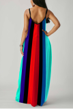 Multicolor Casual Striped Split Joint Spaghetti Strap Printed Dress Dresses