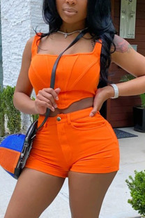 Orange Sexy Fashion Suspender Top Shorts Set