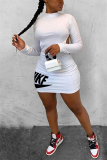 White Fashion Sexy Regular Sleeve Long Sleeve Half A Turtleneck Mini Letter Embroidery Dresses