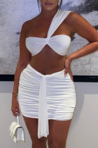 White Sexy Solid Backless Strapless Sleeveless Two Pieces