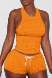 Orange Sexy Solid Backless O Neck Sleeveless Two Pieces