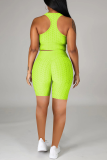 Fluorescent Green Sportswear Solid Patchwork O Neck Sleeveless Two Pieces
