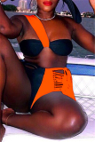 Orange Fashion Sexy Patchwork Tassel Backless Swimwears Set