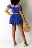 Blue Fashion Sexy Solid Backless Strap Design Off the Shoulder Two Pieces