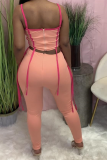 Pink Sexy Solid Split Joint Spaghetti Strap Sleeveless Two Pieces