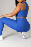 Blue Sportswear Solid Patchwork O Neck Sleeveless Two Pieces