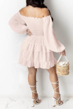 White Sexy Casual Solid Hollowed Out Off the Shoulder Long Sleeve Dresses