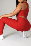 Red Sportswear Solid Patchwork O Neck Sleeveless Two Pieces