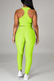 Fluorescent Green Sportswear Solid Patchwork O Neck Sleeveless Two Pieces