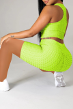 Green Sportswear Solid Patchwork O Neck Sleeveless Two Pieces