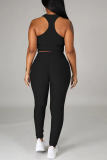 Black Sportswear Solid Patchwork O Neck Sleeveless Two Pieces