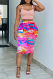 Colour Fashion Casual Print Tie-dye Regular High Waist Skirt