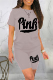 Black Fashion Casual Letter Print Basic O Neck Short Sleeve Two Pieces