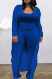 Colorful Blue Casual Solid Split Joint O Neck Plus Size Three Pieces