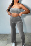 Grey Sexy Casual Solid Backless Strapless Sleeveless Two Pieces