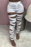 Black Fashion Sexy Solid Ripped Skinny High Waist Pencil Trousers
