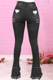 Black Fashion Casual Print Ripped High Waist Skinny Jeans