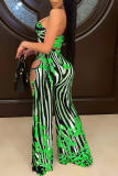 Green Sexy Print Hollowed Out Sleeveless Two Pieces